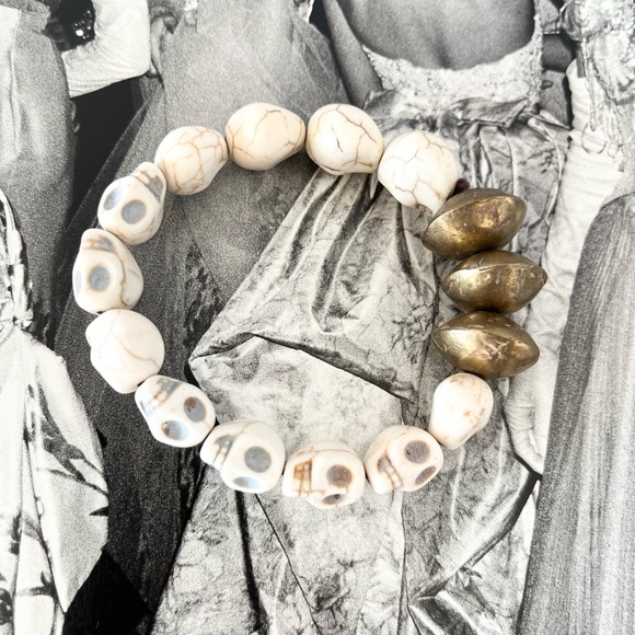Skull + Tuareg Brass Beaded Bracelet ~ One of a Kind Jewellery from South Africa - Picture 4 of 8